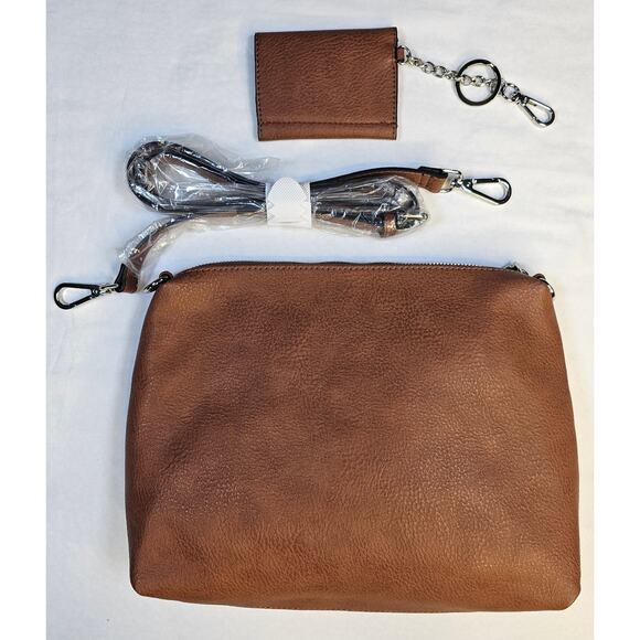 STEVE MADDEN Brown Crossbody Pocketbook Clutch Handbag Purse Wallet Faux Leather - Picture 2 of 6